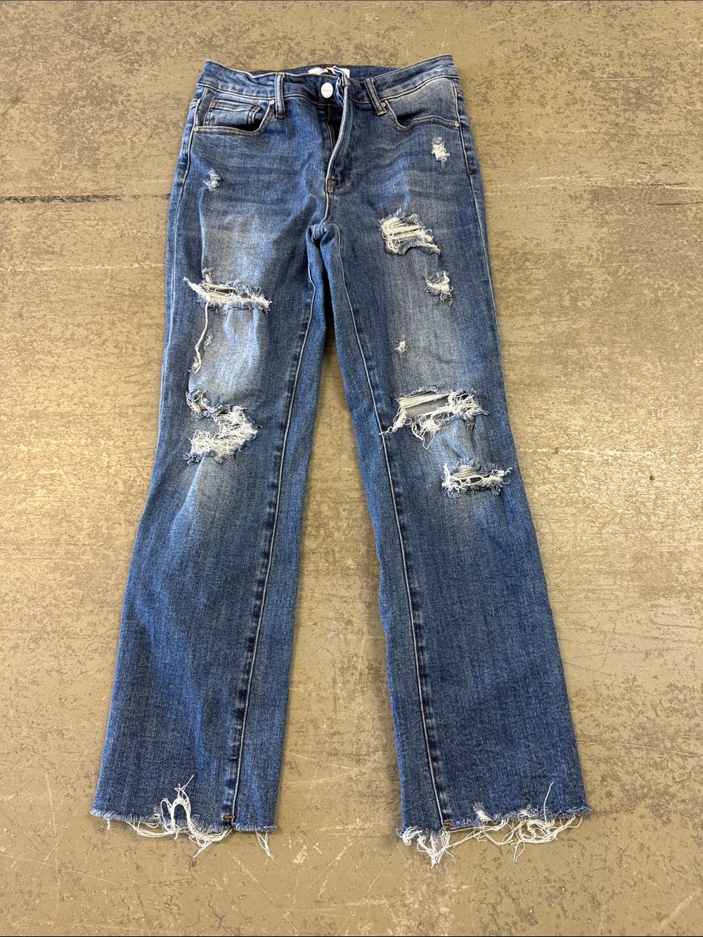 Risen Jeans High Rise Distressed Blue Women's Jeans - Classic Ripped Denim